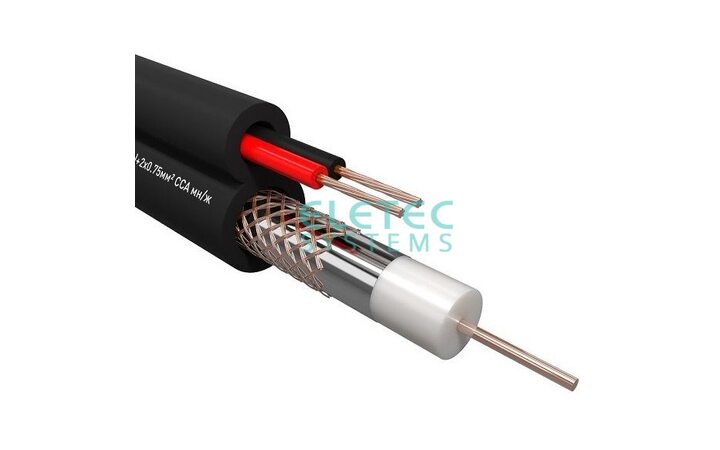 фото - ELETEC Кабель комбинированный КВК-П-2Э2x0.75мм2 75 Ом, плоский, outdoor, 200 м (04-004) бухта 200м