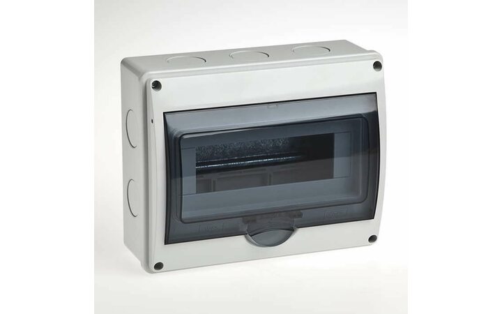 фото - Бокс ОП Тусо 10мод. (4в) IP65 сер./дым. двер. Рувинил 69011