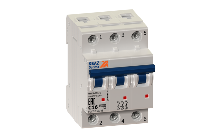 фото - Выключатель автоматический модульный 3п C 40А 6кА OptiDin BM63-3C40-УХЛ3 КЭАЗ 260798