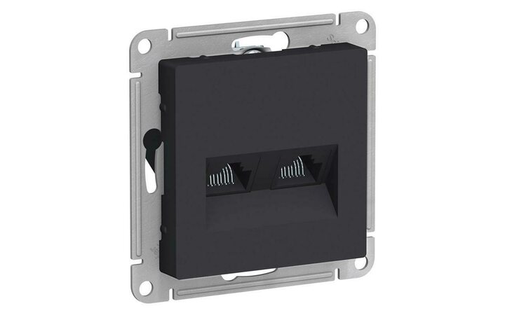 фото - Механизм розетки компьютерной 2-м AtlasDesign RJ45 + RJ45 кат.5e карбон SchE ATN001085