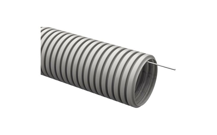 фото - Труба гофрированная ПВХ d32мм с протяжкой сер. (уп.25м) IEK CTG20-32-K41-025I