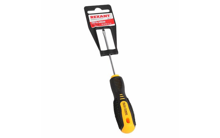 фото - Отвертка шлицевая SL 3х75мм двухкомпонентная рукоятка Rexant 12-4721