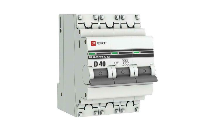 фото - Выключатель автоматический модульный 3п D 40А 4.5кА ВА 47-63 PROxima EKF mcb4763-3-40D-pro