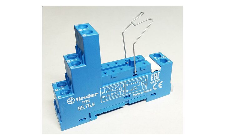 фото - Розетка с винт. клеммами (с зажимной клетью) для реле 40.51 40.52 40.61 40.62 модули 99.01 в комплекте металлич. клипса 095.71 син. FINDER 95759SMA