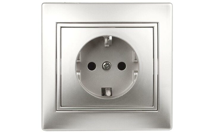 фото - Розетка 1-м СП Plano 1-202-03 16А IP20 250В 2P+E Schuko алюм. Intro Б0030058