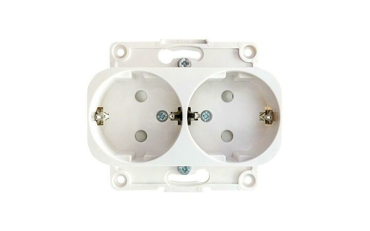 фото - Механизм розетки 2-м СП Стокгольм 16А IP20 с заземл. защ. шторки бел. PROxima EKF EYR16-128-10