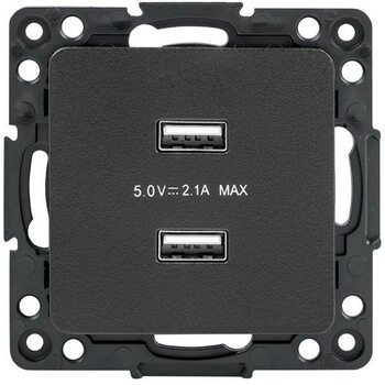 фото - Механизм розетки USB 2-м Стокгольм 2.1А черн. PROxima EKF EZR16-028-10-2USB