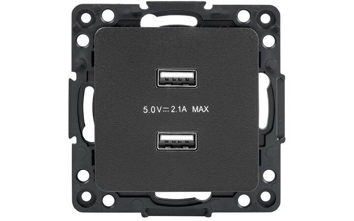 фото - Механизм розетки USB 2-м Стокгольм 2.1А черн. PROxima EKF EZR16-028-10-2USB