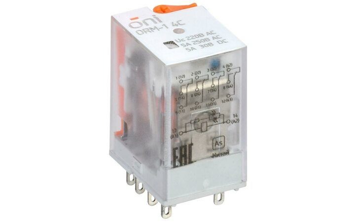 фото - Реле интерфейсное ORM-1 4C 220В AC с LED и тест. кнопкой ONI ORM-1-4C-AC220V-L-B