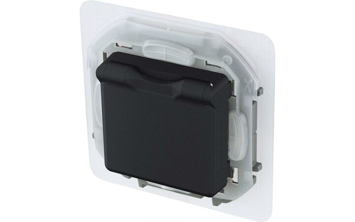 фото - Розетка 1-м СП Inspiria 16А IP44 250В 2P+E защ. шторки с крышкой немецк. стандарт антрацит Leg 673743