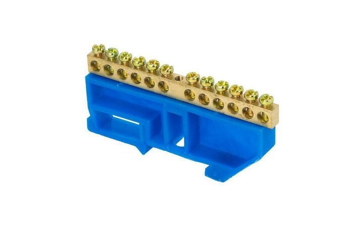 фото - Шина нулевая N 6х9 12 отвер. латунь син. изолятор на DIN-рейку PROxima EKF sn0-63-12-d