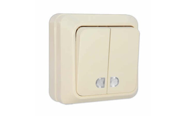 фото - Выключатель 2-кл. ОП Олимп 10А IP20 с подсветкой сл. кость UNIVersal Б-О0123