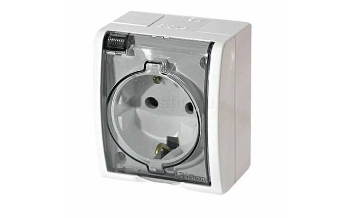 фото - Розетка 1-м ОП Simon15 16А IP54 250В с заземл. с крышкой винт. клеммы бел. Simon 1594445-030