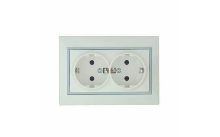 фото - Розетка 2-м СП Мира 16А IP20 с заземл. с сер. вставкой керамика бел. LEZARD 701-0215-127