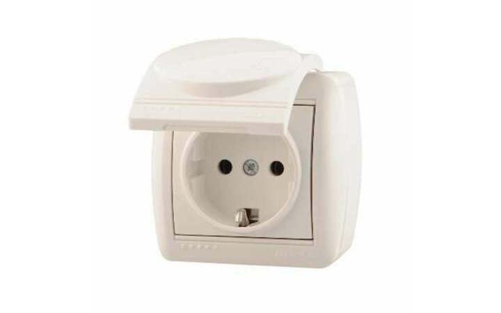 фото - Розетка 1-м ОП Ната 16А IP20 с заземл. с крышкой керамика бел. LEZARD 710-0200-123