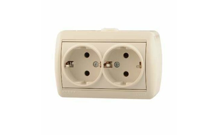 фото - Розетка 2-м ОП Ната 16А IP20 с заземл. керамика крем. LEZARD 710-0300-127