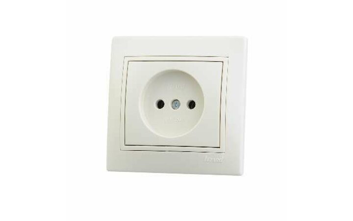 фото - Розетка 1-м СП Мира 16А IP20 без заземл. со вставкой керамика крем. LEZARD 701-0303-121