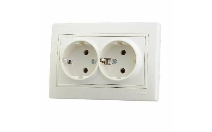 фото - Розетка 2-м СП Мира 16А IP20 с заземл. со вставкой керамика крем. LEZARD 701-0303-127