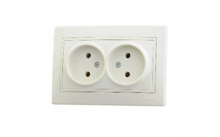 фото - Розетка 2-м СП Мира 16А IP20 без заземл. со вставкой керамика крем. LEZARD 701-0303-128