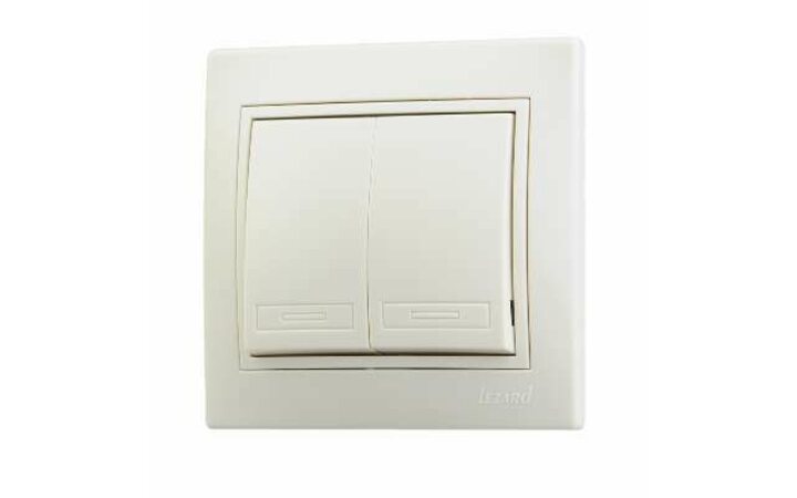 фото - Выключатель 2-кл. СП Мира 10А IP20 со вставкой крем. LEZARD 701-0303-101