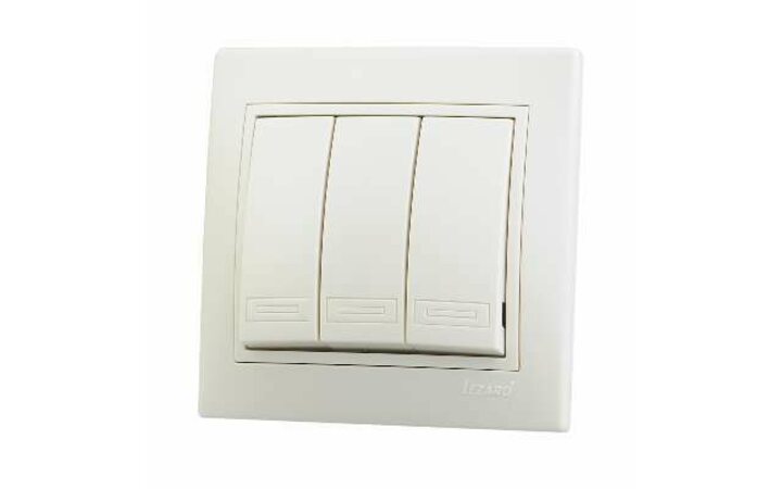 фото - Выключатель 3-кл. СП Мира 10А IP20 со вставкой крем. LEZARD 701-0303-109