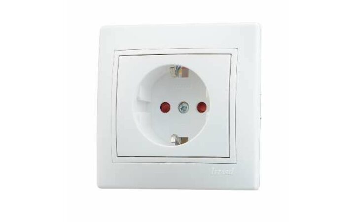 фото - Розетка 1-м СП Мира 16А IP20 с заземл. защ. шторки с бел. вставкой керамика бел. LEZARD 701-0202-124