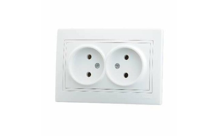фото - Розетка 2-м СП Мира 16А IP20 без заземл. с бел. вставкой керамика бел. LEZARD 701-0202-128