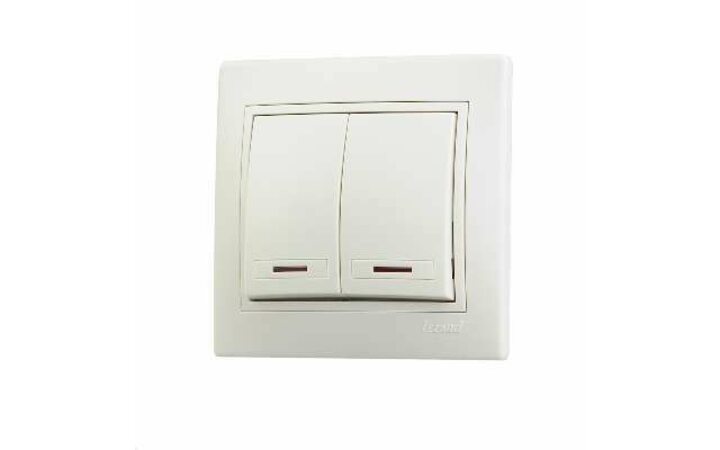 фото - Выключатель 2-кл. СП Мира 10А IP20 с подсветкой со вставкой крем. LEZARD 701-0303-112