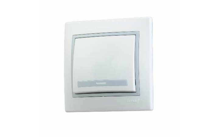 фото - Выключатель 1-кл. СП Мира 10А IP20 с сер. вставкой бел. LEZARD 701-0215-100