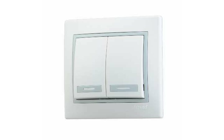 фото - Выключатель 2-кл. СП Мира 10А IP20 с сер. вставкой бел. LEZARD 701-0215-101