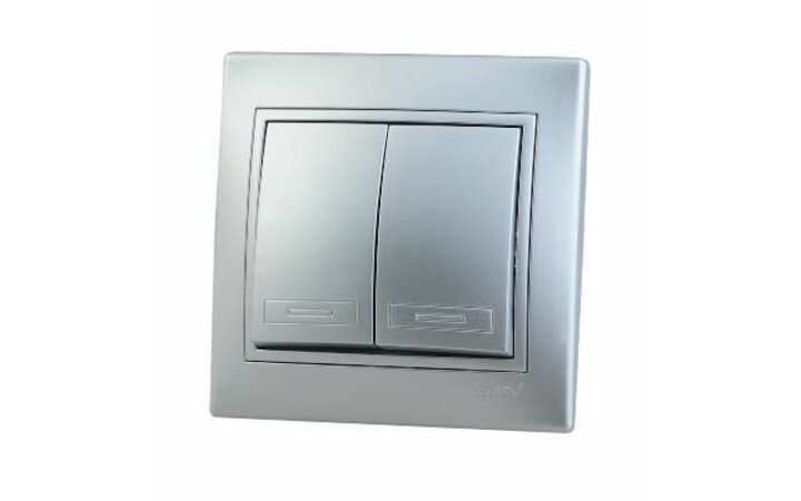 фото - Выключатель 2-кл. СП Мира 10А IP20 со вставкой сер. метал. LEZARD 701-1010-101