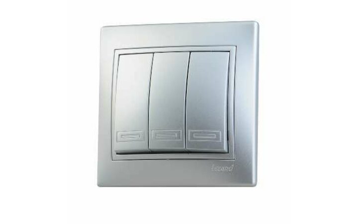 фото - Выключатель 3-кл. СП Мира 10А IP20 со вставкой сер. метал. LEZARD 701-1010-109