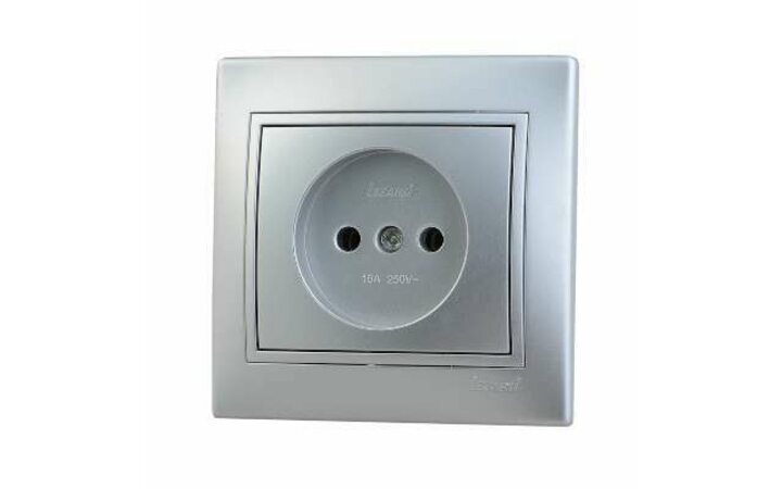 фото - Розетка 1-м СП Мира 16А IP20 без заземл. со вставкой керамика сер. метал. LEZARD 701-1010-121