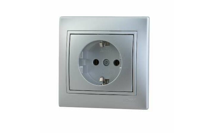 фото - Розетка 1-м СП Мира 16А IP20 с заземл. со вставкой керамика сер. метал. LEZARD 701-1010-122