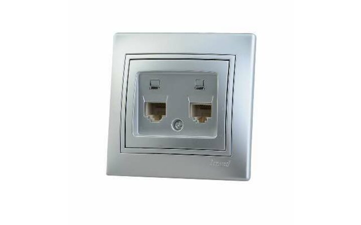 фото - Розетка компьютерная 2-м СП Мира RJ45 метал. сер. LEZARD 701-1010-141
