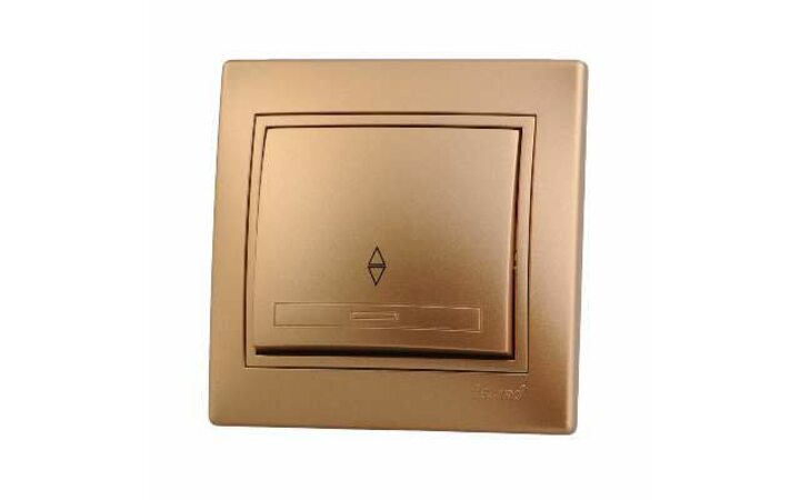 фото - Выключатель проходной 1-кл. СП Мира 10А IP20 со вставкой зол. метал. LEZARD 701-1313-105