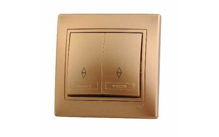 фото - Выключатель проходной 2-кл. СП Мира 10А IP20 со вставкой зол. метал. LEZARD 701-1313-106