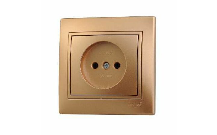 фото - Розетка 1-м СП Мира 16А IP20 без заземл. со вставкой керамика зол. метал. LEZARD 701-1313-121