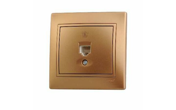 фото - Розетка телефонная 1-м СП Мира RJ11 метал. зол. LEZARD 701-1313-137