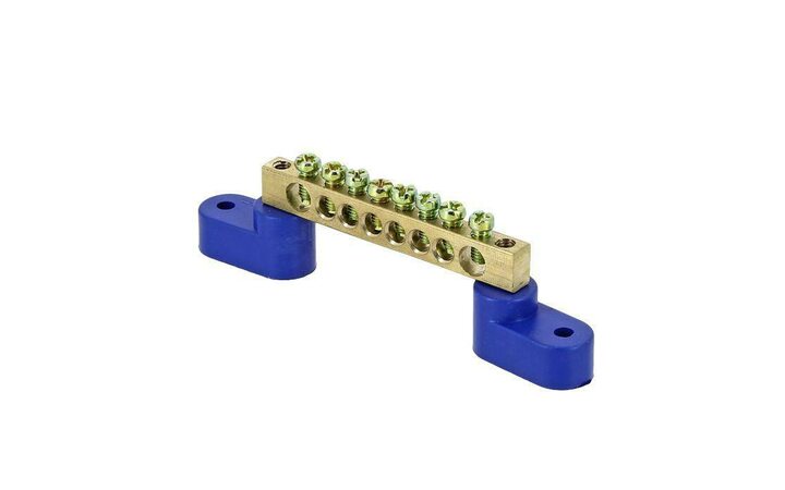 фото - Шина нулевая N 6х9 8 отвер. латунь 2 син. угловых изолятора PROxima EKF sn0-63-08-2