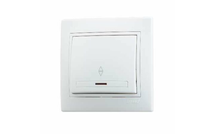 фото - Выключатель проходной 1-кл. СП Мира 10А с подсветкой с бел. вставкой бел. LEZARD 701-0202-114