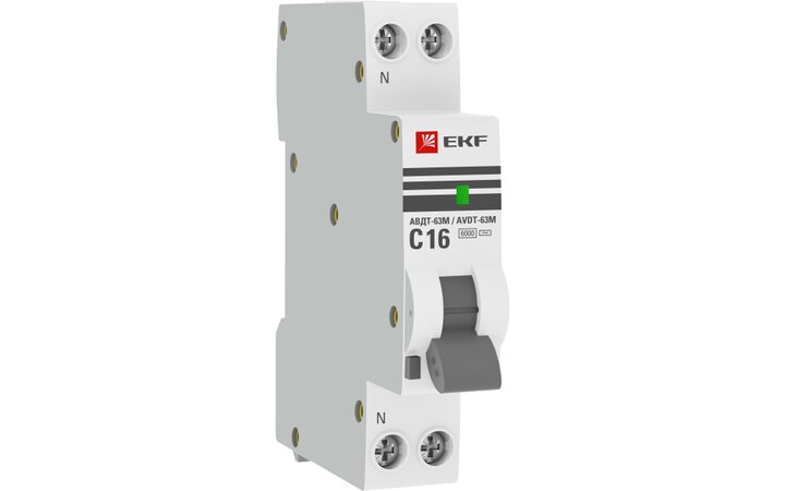 фото - Выключатель автоматический дифференциального тока 1мод. C 25А 30мА тип AC 6кА АВДТ-63М электрон. PROxima EKF DA63M-25-30