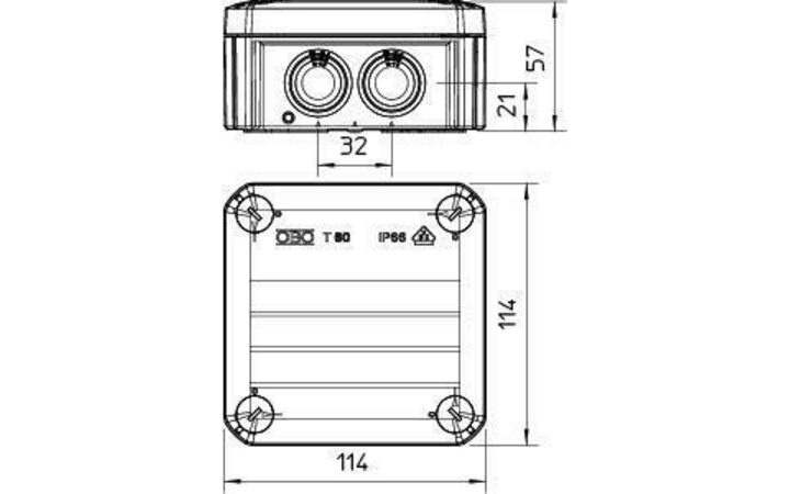фото - Коробка распределительная 114х114х57мм IP66 T 60 7х25 свет. сер. OBO 2007061