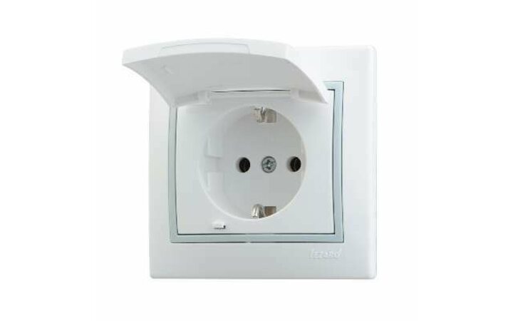 фото - Розетка 1-м СП Мира 16А IP20 с заземл. с крышкой с сер. вставкой керамика бел. LEZARD 701-0215-123