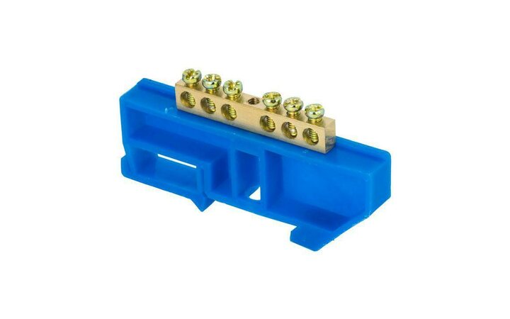 фото - Шина нулевая N 6х9 6 отвер. латунь син. изолятор на DIN-рейку PROxima EKF sn0-63-06-d