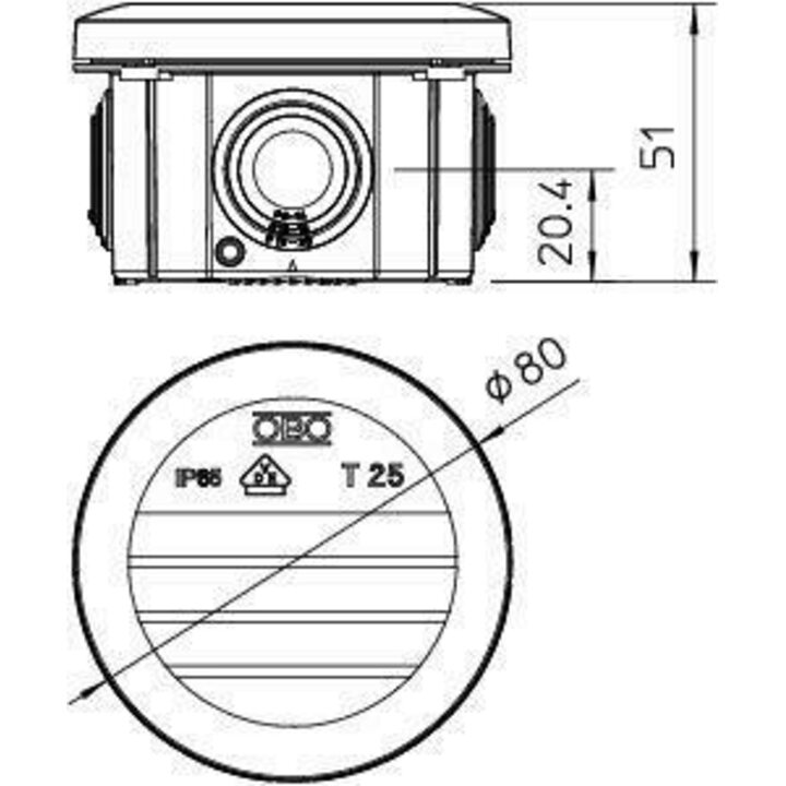 фото - Коробка распределительная 80х51мм IP65 4х25 T25 свет. сер. OBO 2007029