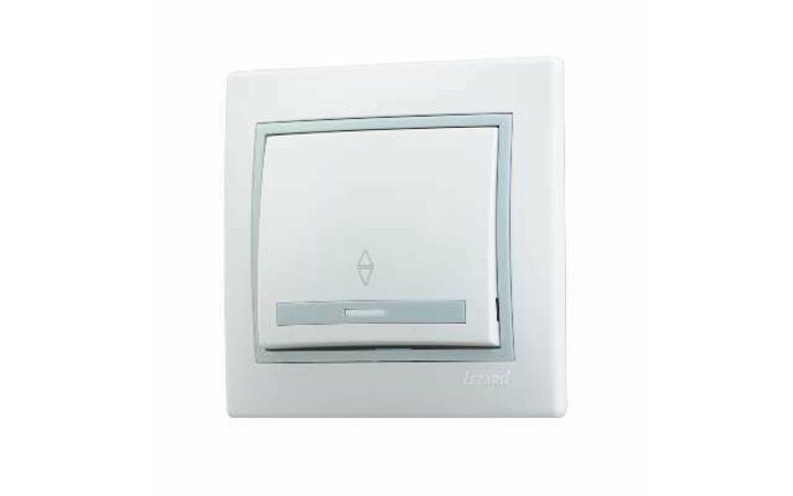 фото - Выключатель проходной 1-кл. СП Мира 10А с сер. вставкой бел. LEZARD 701-0215-105