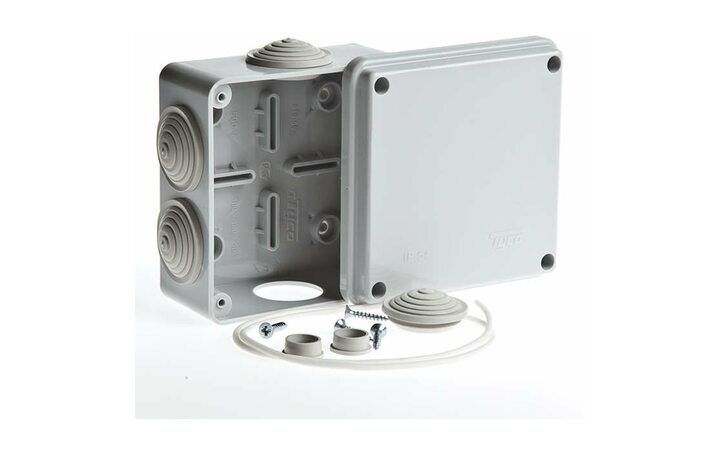 фото - Коробка распределительная ОП 100х100х50мм 6 вводов IP54 сер. Ruvinil 67050