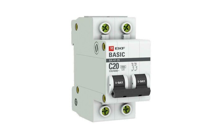 фото - Выключатель автоматический модульный 2п C 20А 4.5кА ВА 47-29 Basic EKF mcb4729-2-20C