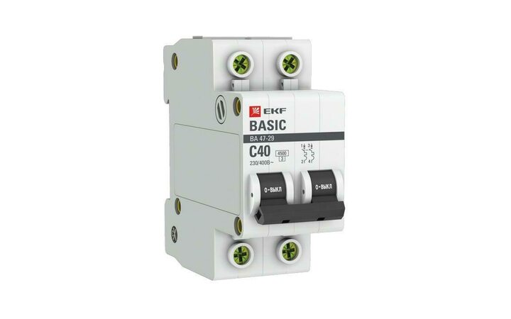 фото - Выключатель автоматический модульный 2п C 40А 4.5кА ВА 47-29 Basic EKF mcb4729-2-40C